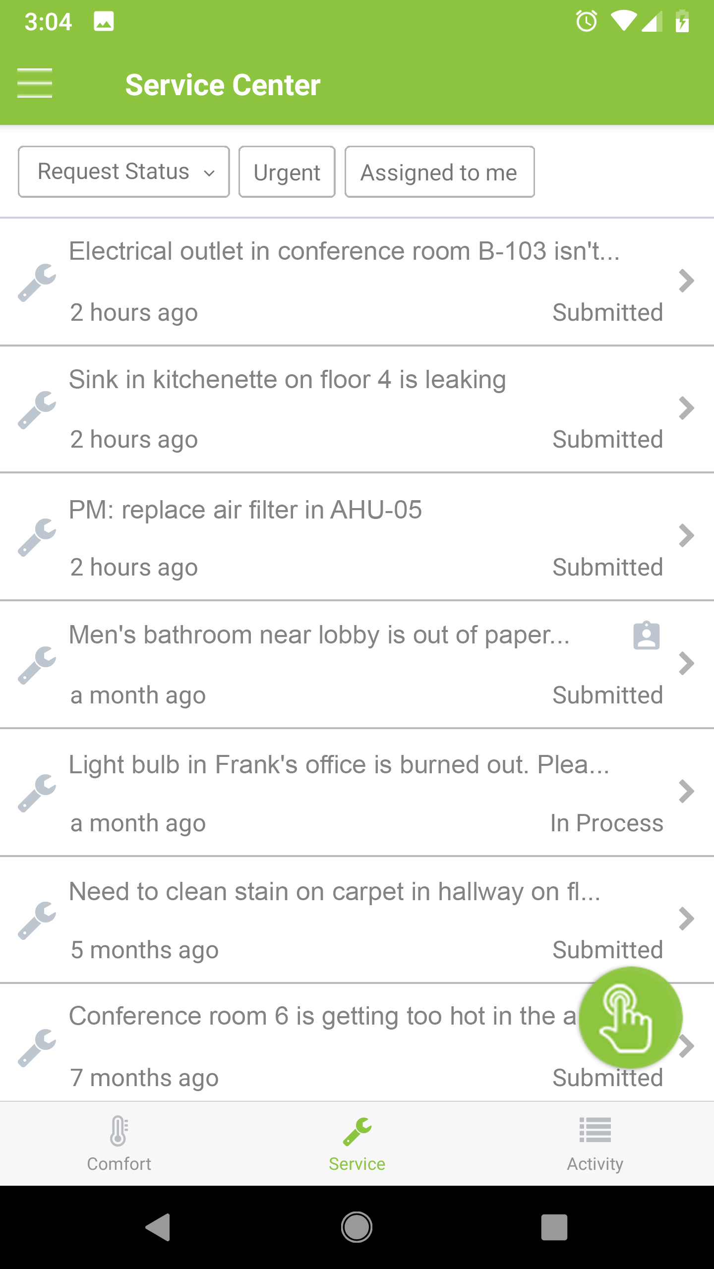 BuildingIQ App Creating a New Service Request